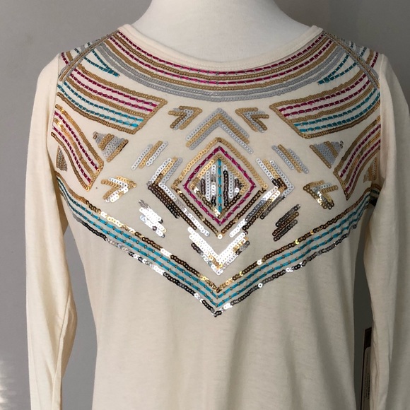 Rock & Roll Cowgirl Tops - Rock & Roll Scoop Neck Aztec Embroidery